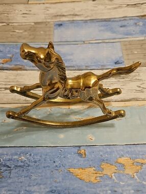 Vintage Brass Rocking Horse Figurine - Gold Finish